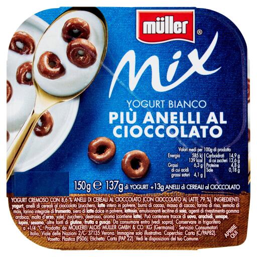 Yogurt Mix gusto Bianco + Anelli di cioccolato 150g Muller