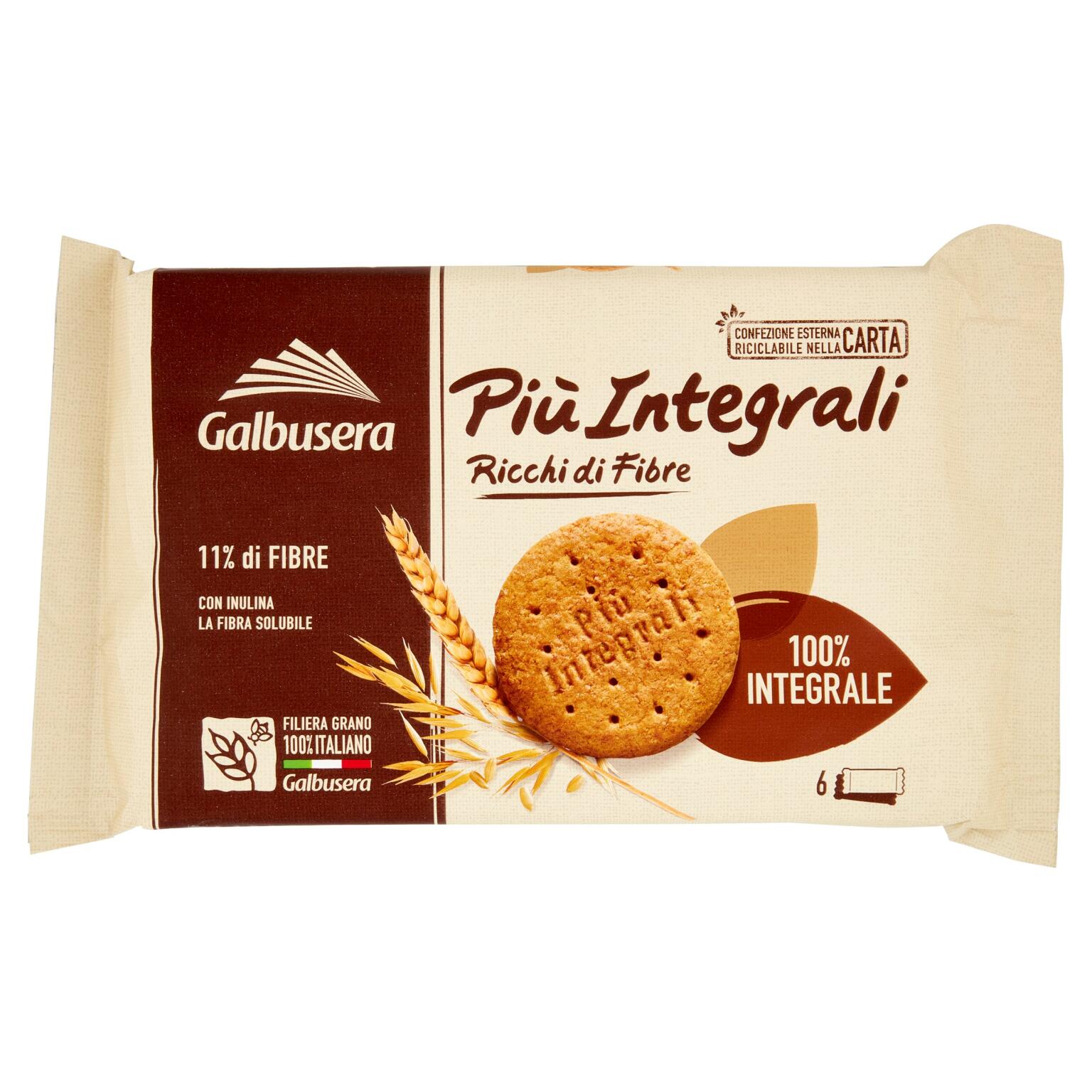 Frollino Più Integrali 100%integrale con fibra solubile inulina 6 porzioni 330g Galbusera