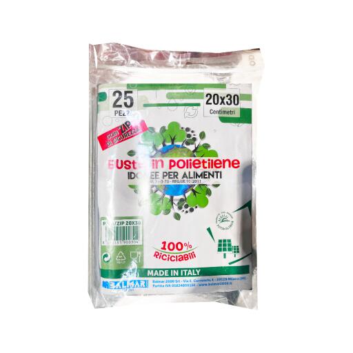 Sacchetti in Polietilene con Zip per Alimenti 20x30cm 25 Pezzi