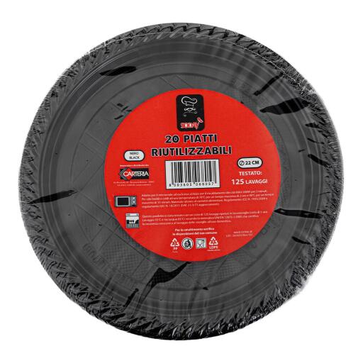 20 Piatti riutilizzabili da 22cm Nero