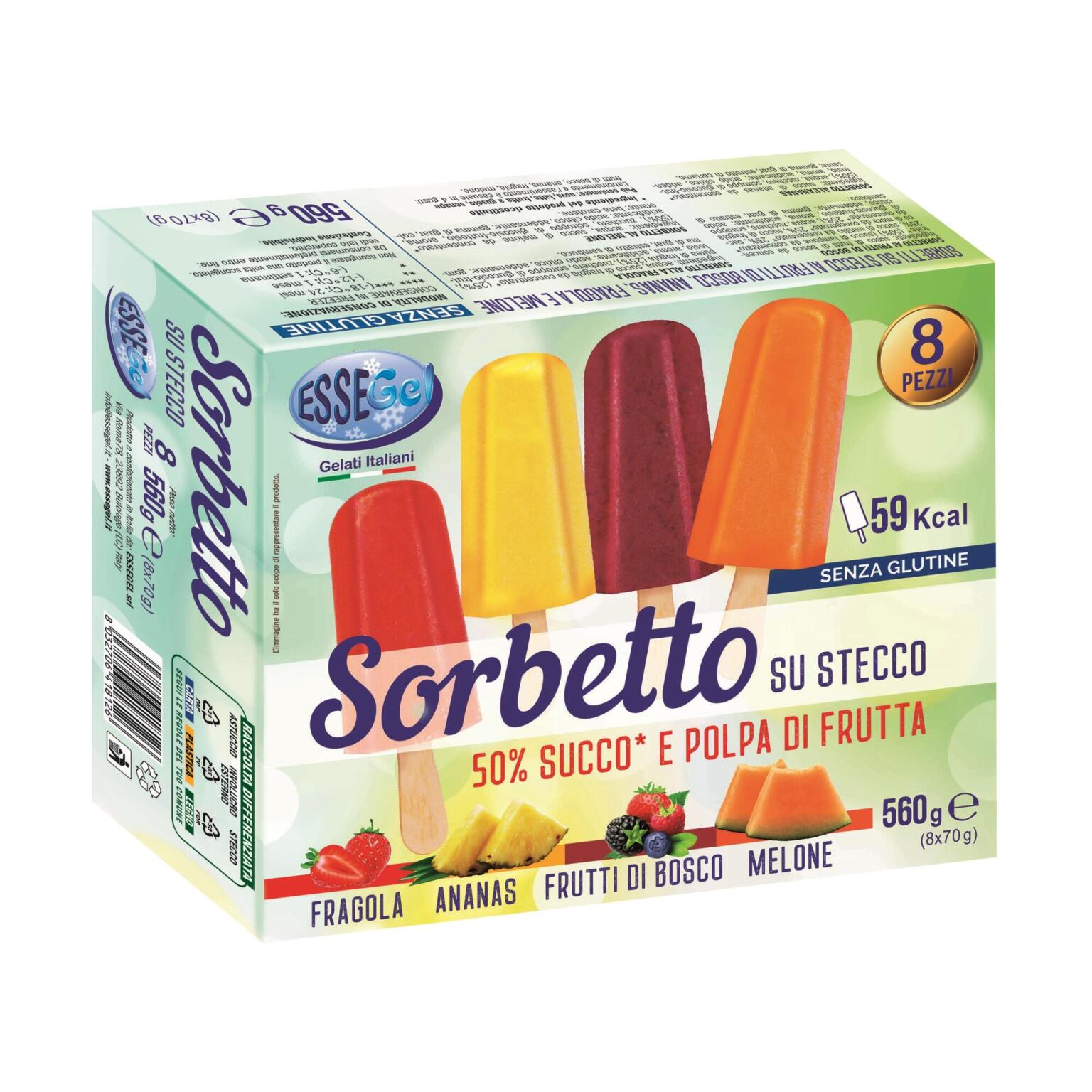 8 Sorbetti gusti assortiti 560g