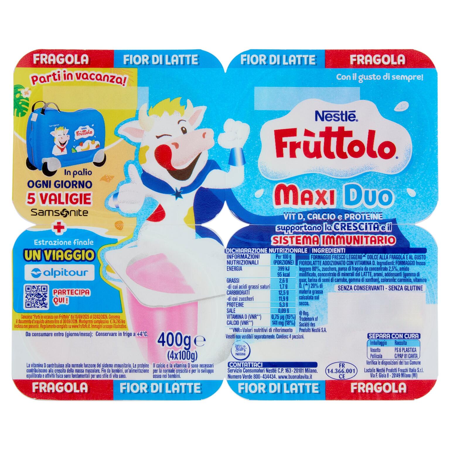 Fruttolo maxiduo fragola e fiordilatte 4x100g Nestlé