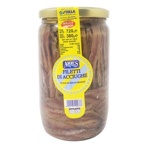 Filetti di acciughe Aries in olio di girasole 720g