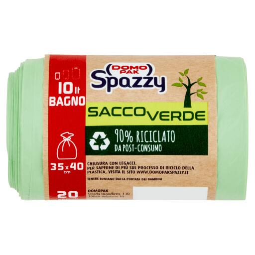 Sacchi bagno 10L Saccoverde 35x40cm con legacci 20pezzi Spazzy Domopak