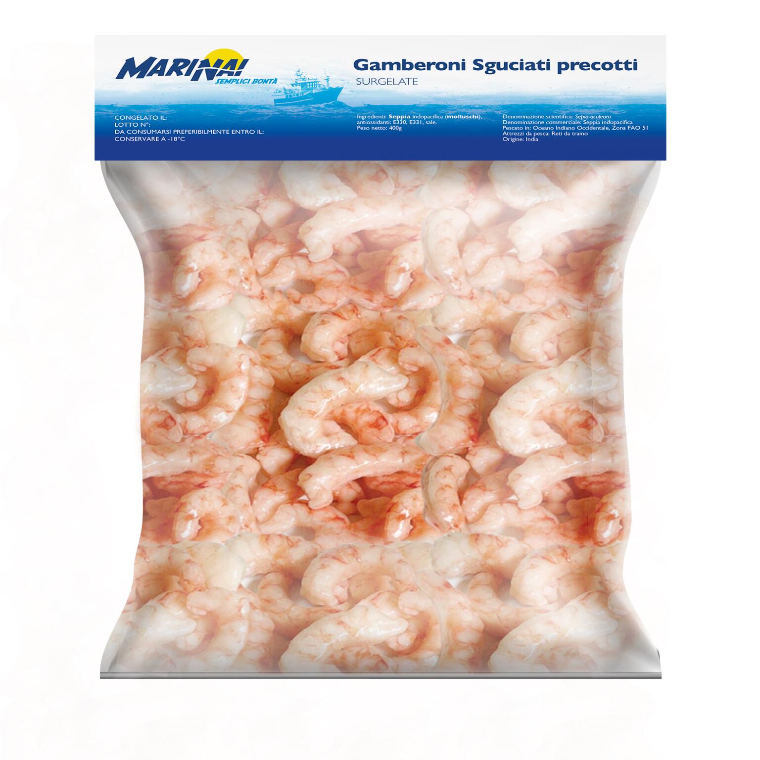 Gamberoni sgusciati precotti 40/60 congelati Iqf 240g Marinai