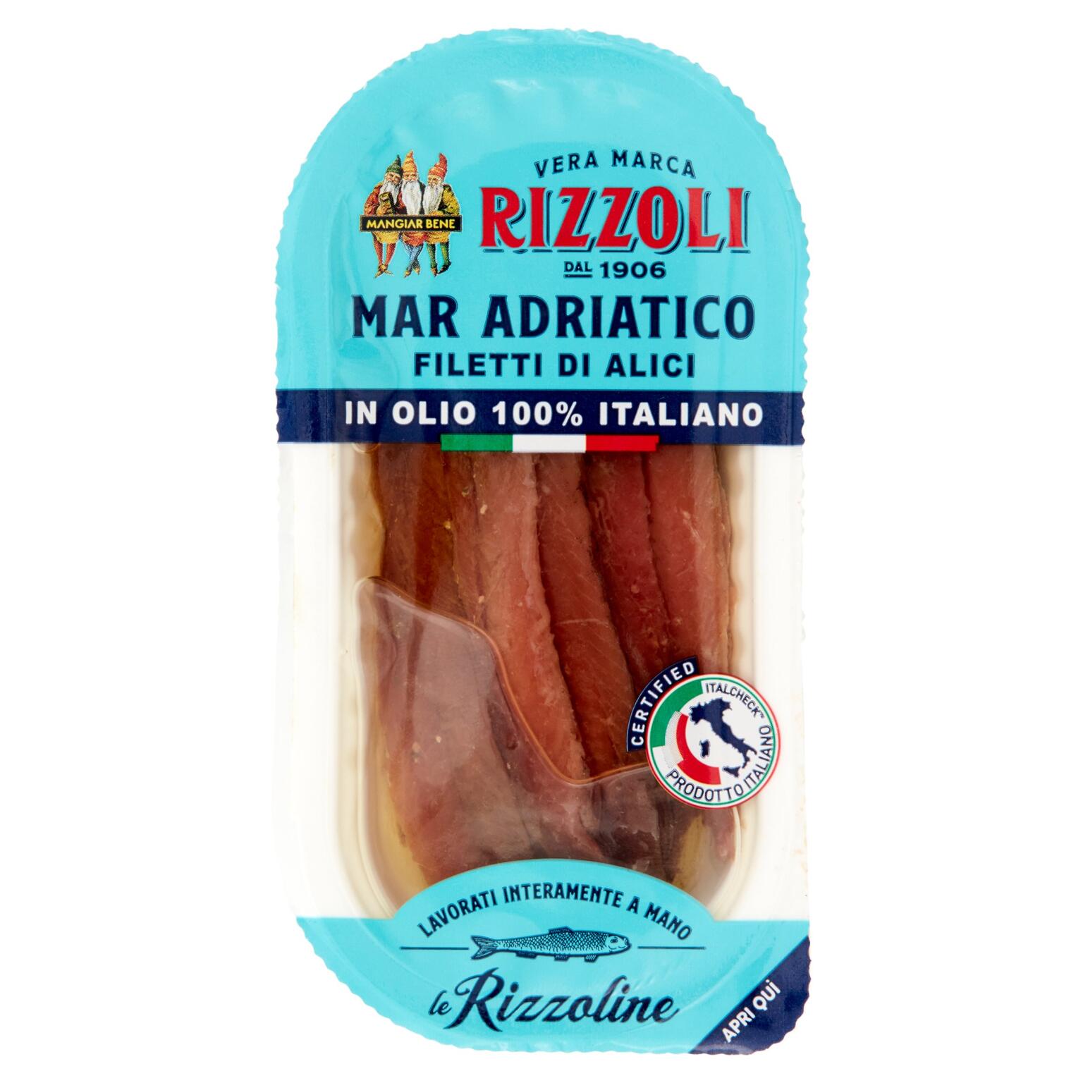 Filetti di Alici Mar Adriatico, in olio 100% italiano, 40g  Rizzoli
