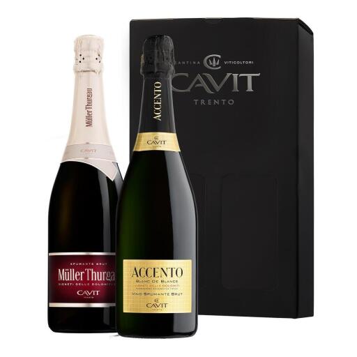 Confezione 2 bottiglie: 1 Muller Thurgau Igt 75cl e 1 Accento Brut Igt 75cl  Cavit