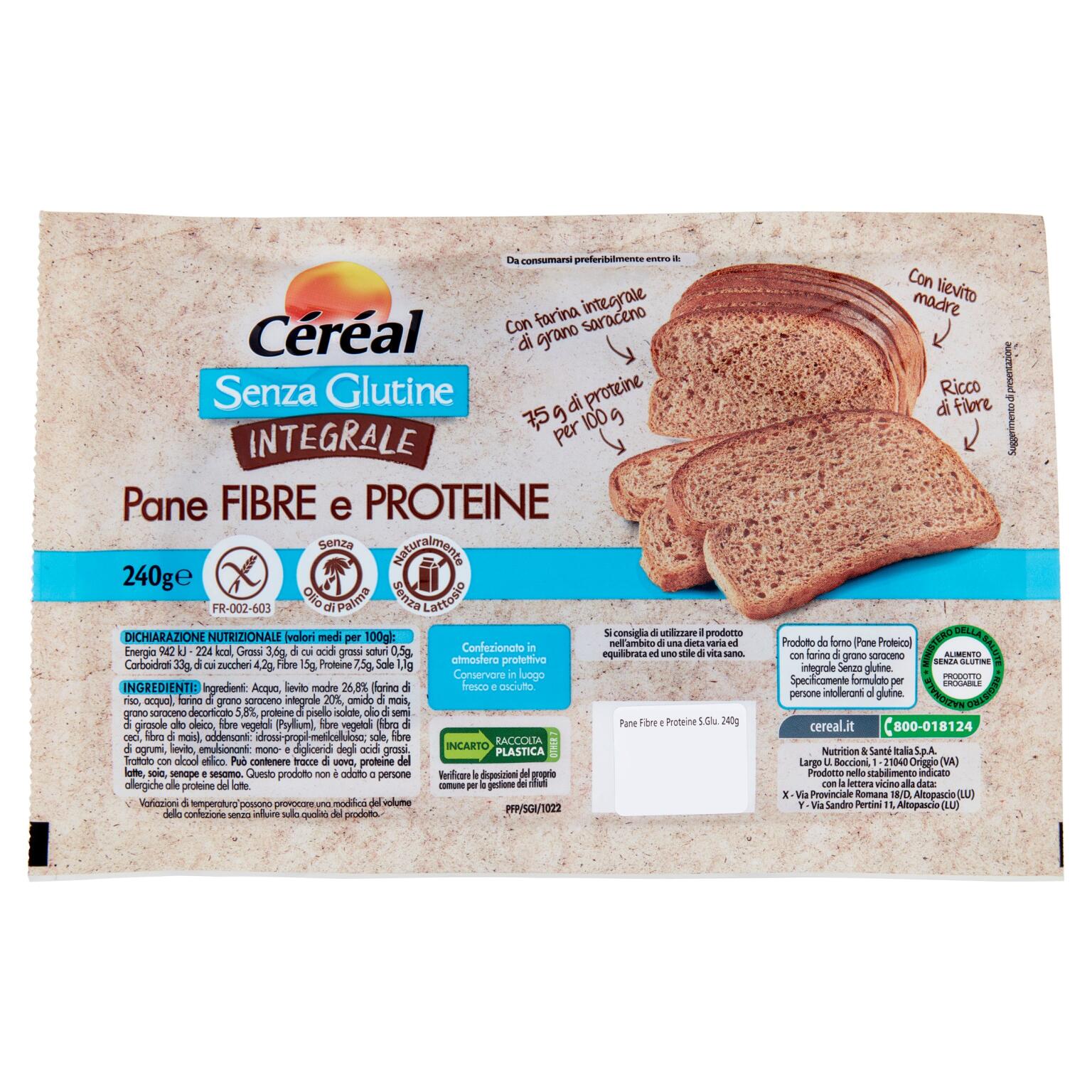 Cereal pane fibre e proteine integrale senza glutine 240g
