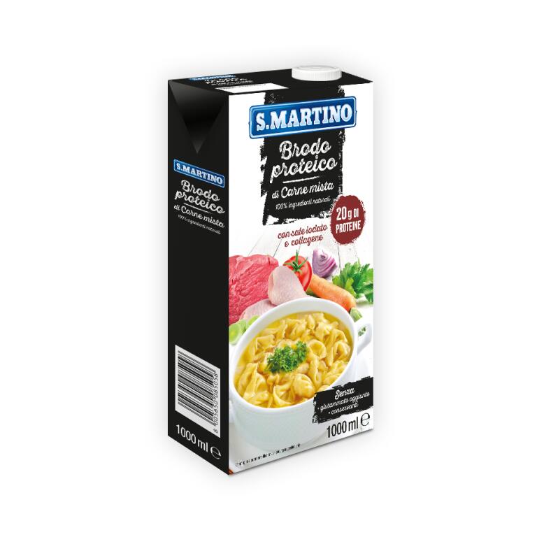 Brodo pronto proteico di carne mista xon sale iodato e collagene da 1l S.Martino