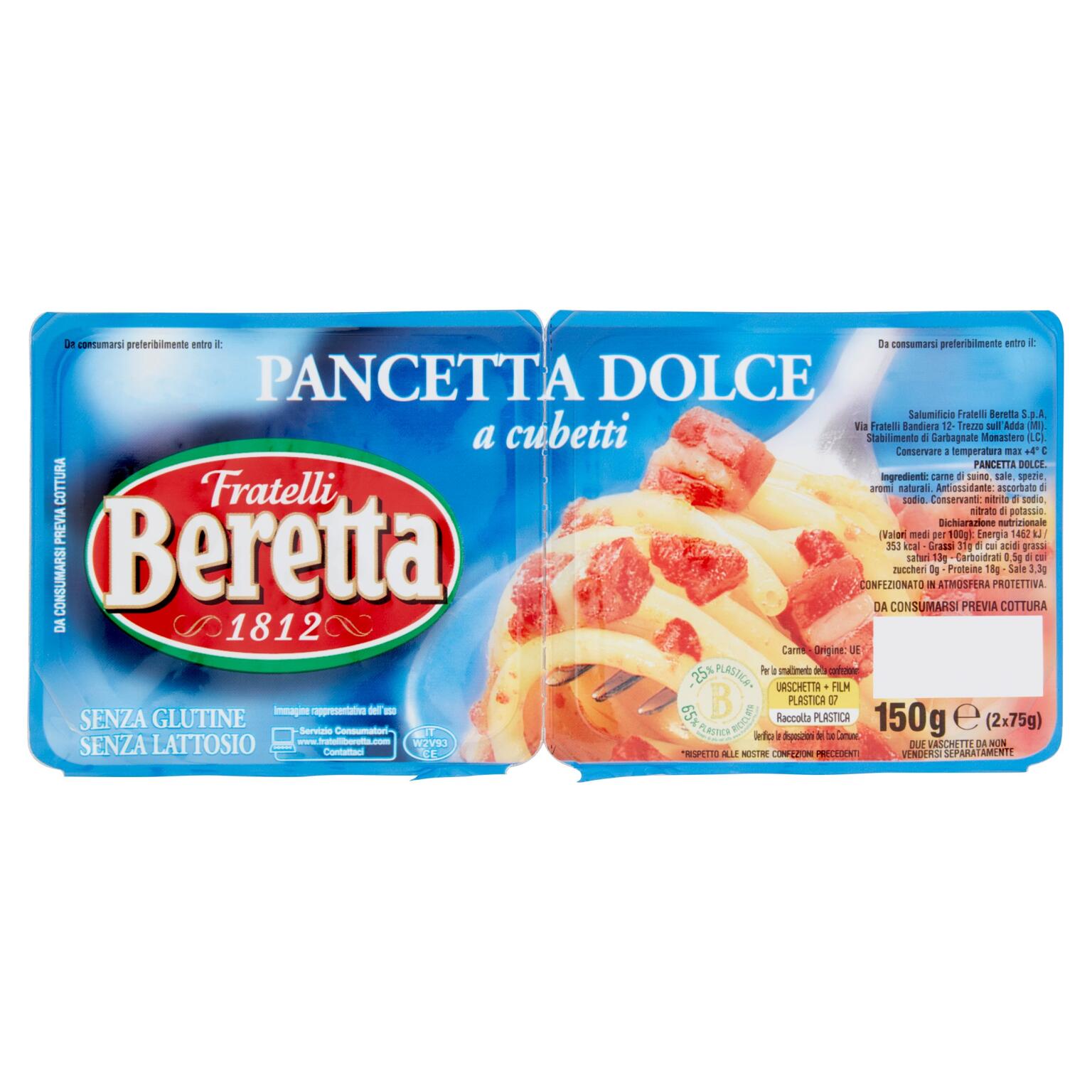 Pancetta dolce a cubetti 150g.Fratelli Beretta senza glutine