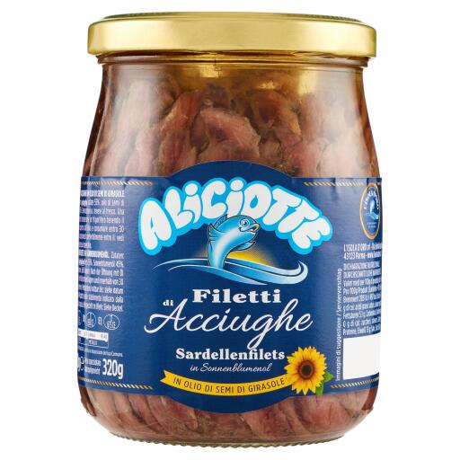 Filetti di Acciughe distese in olio di semi di girasole 580g Aliciotte L'Isola d'Oro