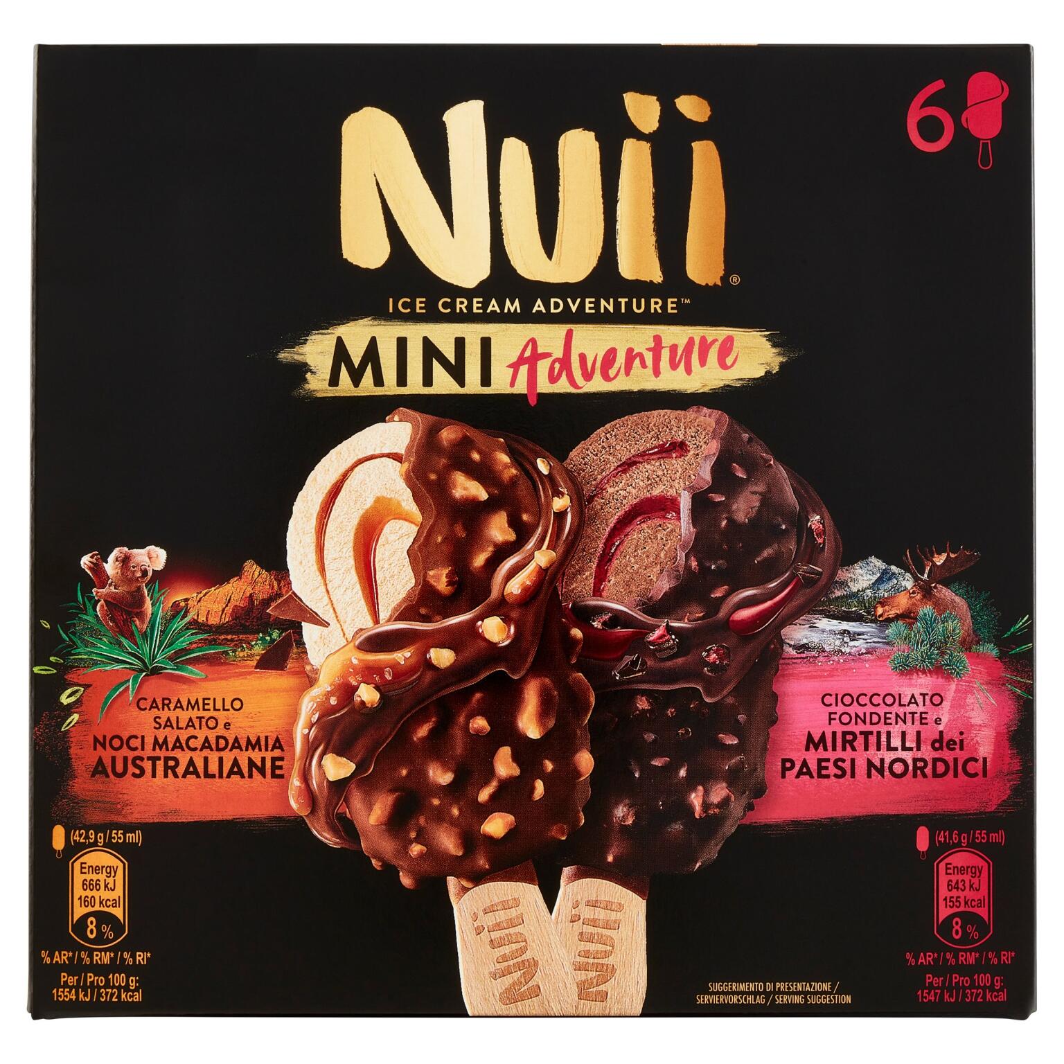 Nuii Mini Mix Caramello Salato, Vaniglia e Mirtilli Rossi confezione da 6 pezzi 253g