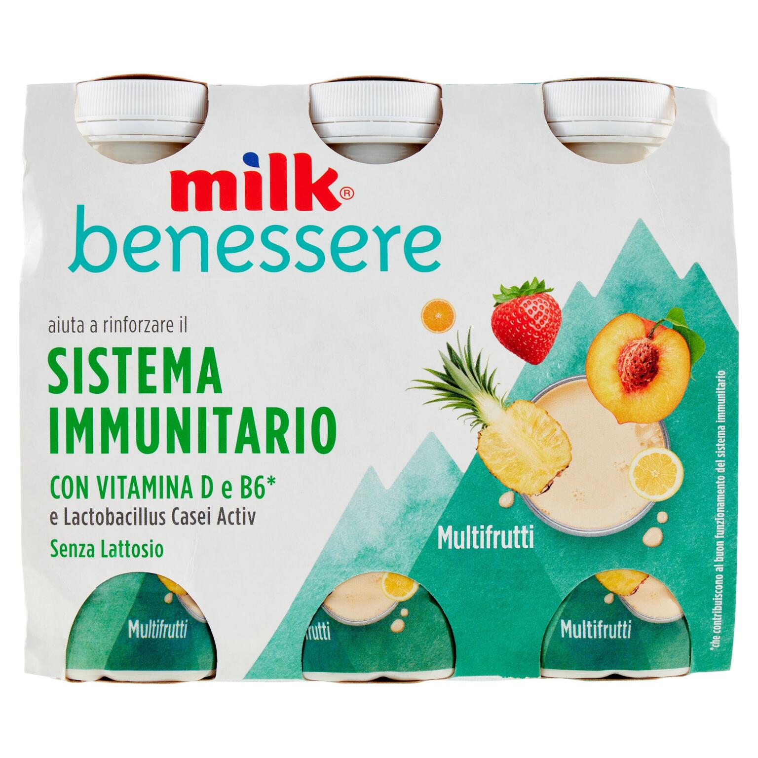 Milk multifrutta confezione 6 bottigliette 600g per il buon funzionameto del sistema immunitario