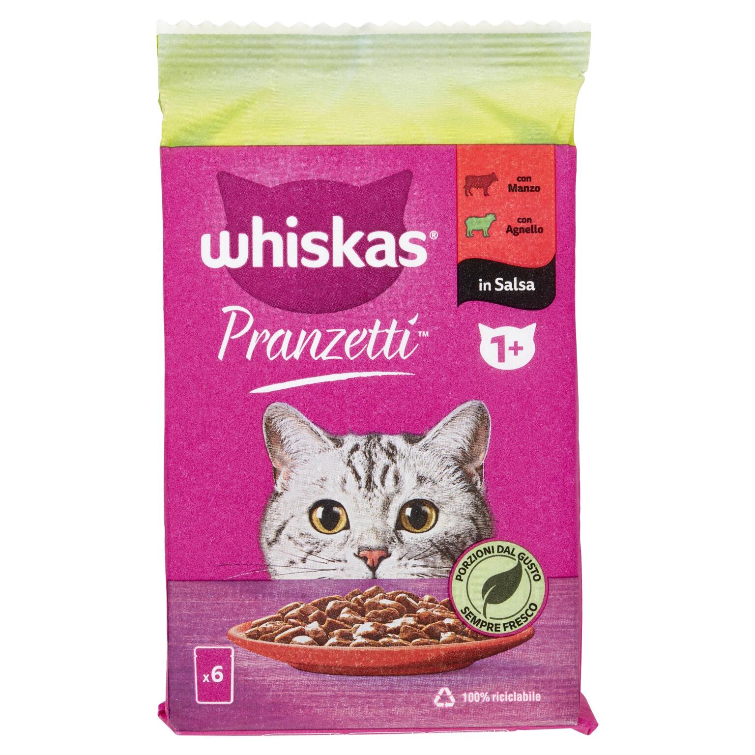 Pranzetti Carni Miste 6 buste da 50g con manzo, agnello e coniglio Whiskas