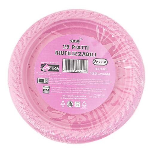 25 Piatti riutilizzabili da 17cm Rosa