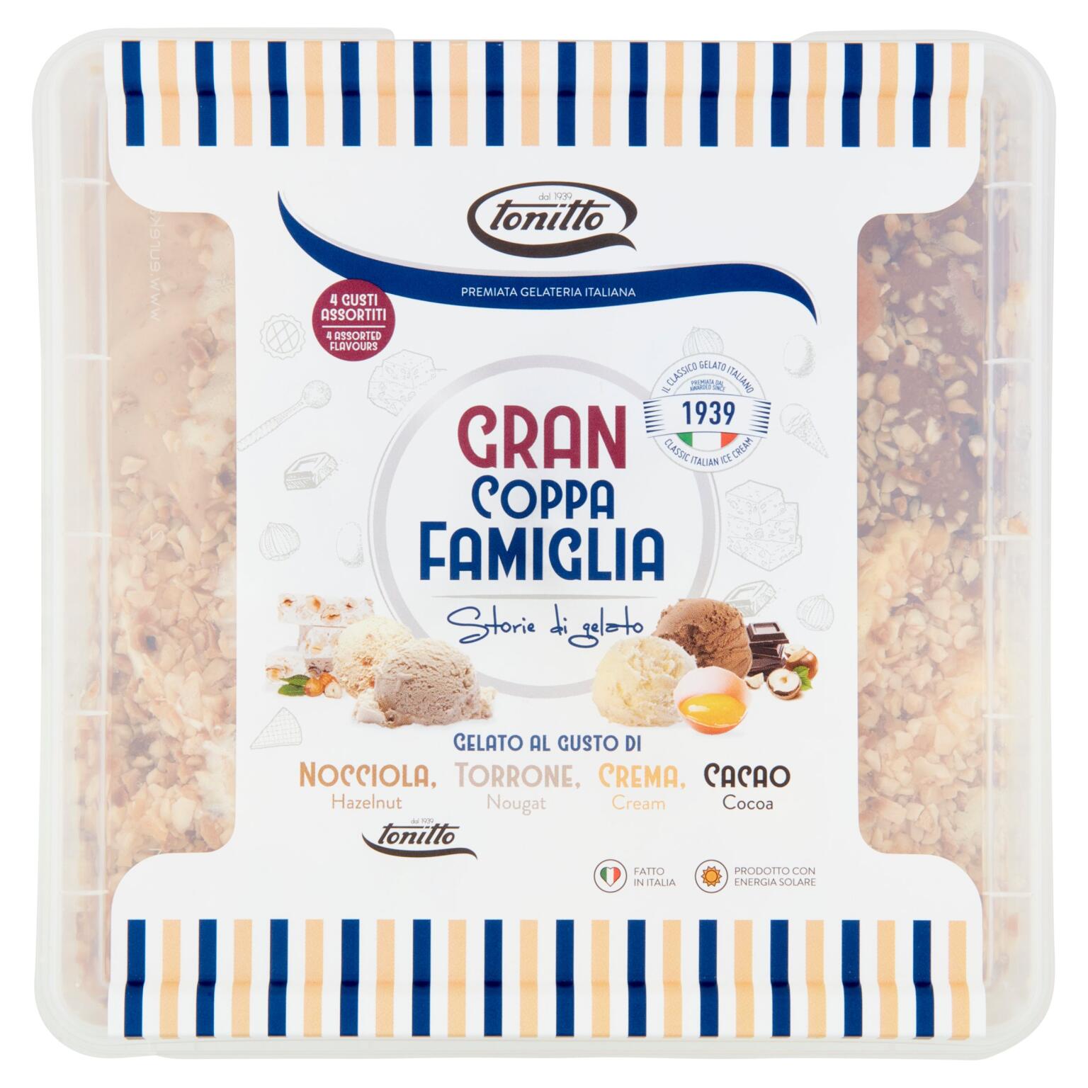 Vaschetta gelato nocciola, torrone, crema e cioccolato 1Kg Tonitto