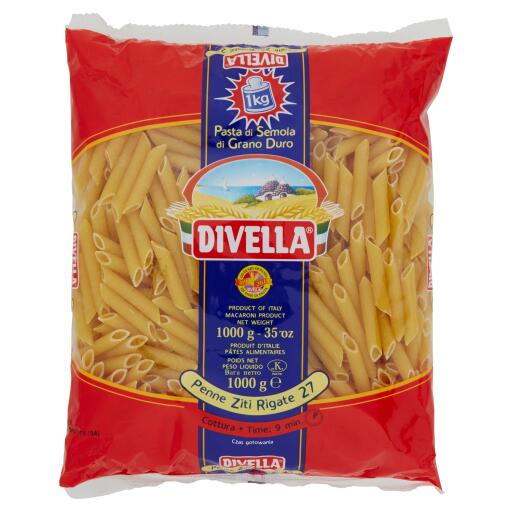 Penne ziti rigate n°27 pasta di semola di grano duro 1Kg Divella