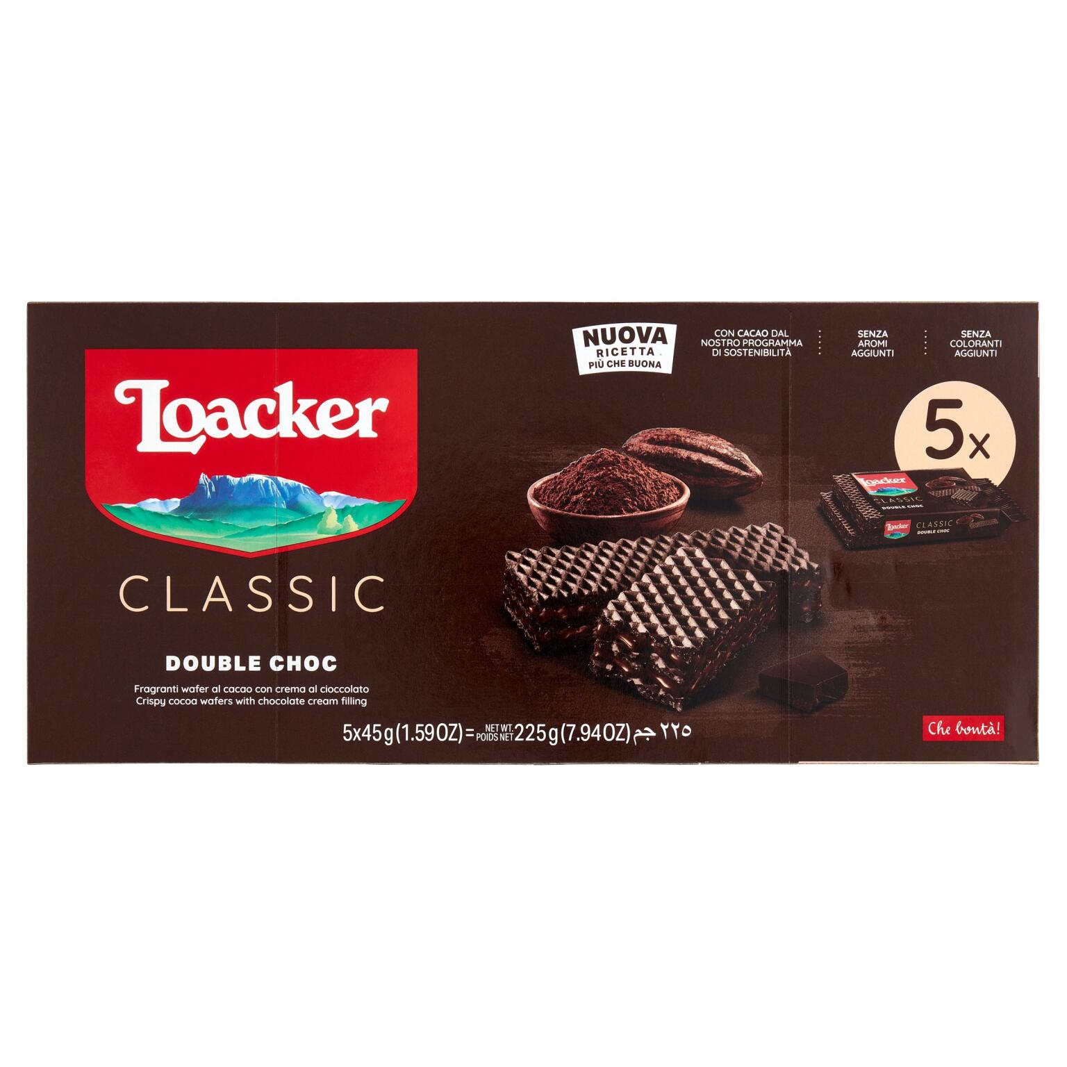 Wafer 5x45g double choc Loacker