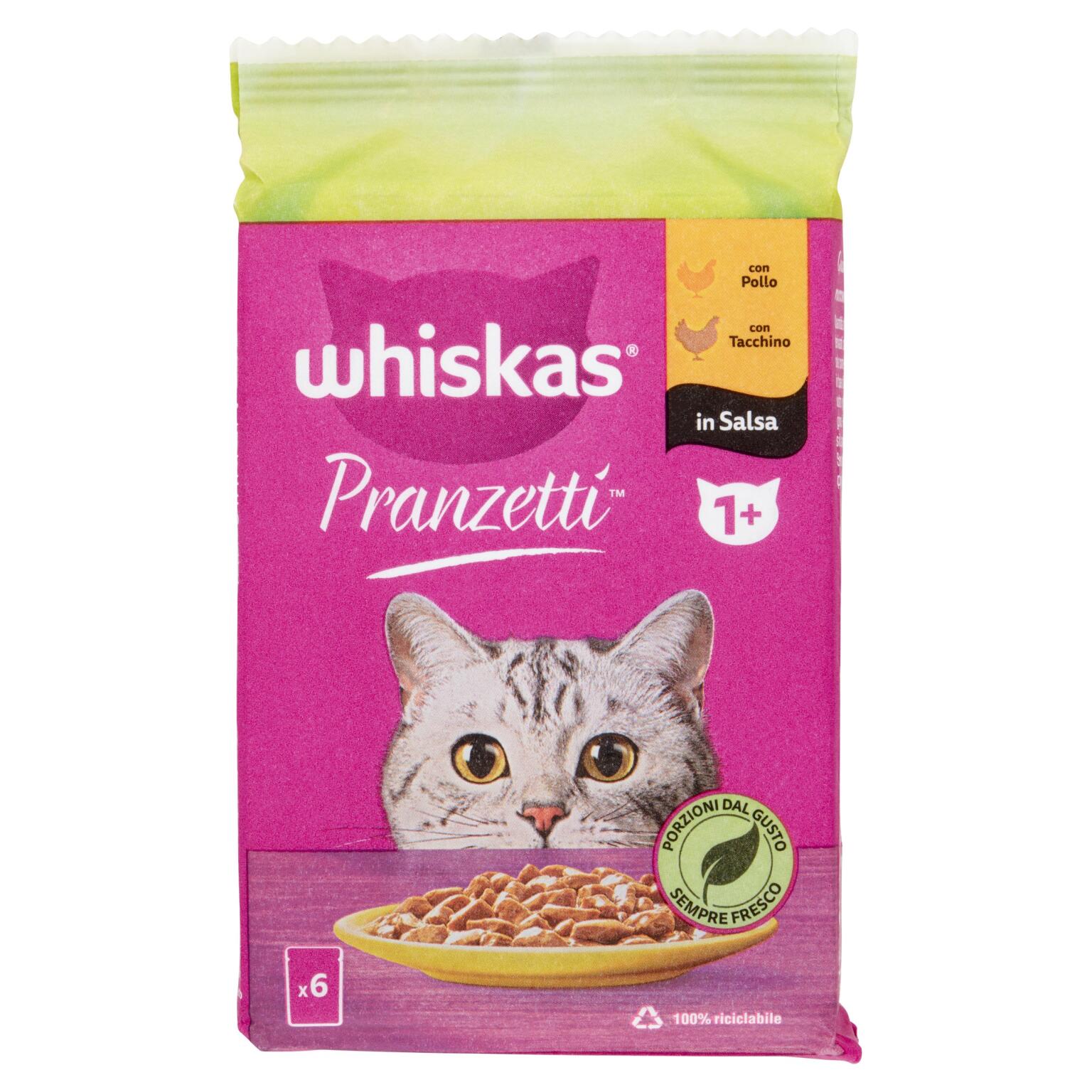 Whiskas pranzetti pollo/tacchino/carni bianche gr.50x6