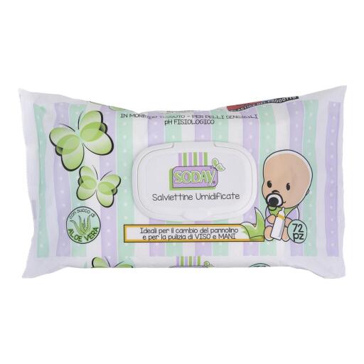 Salviette umidificate kids con succo di aloe vera 72pz