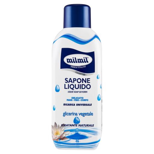 Sapone liquido glicerina vegetale ricarica busta 1l Mil Mil
