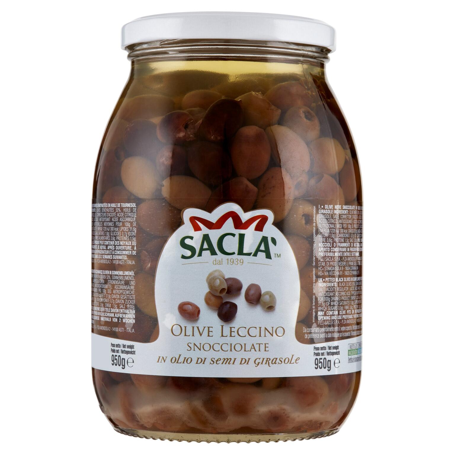 Olive Leccino snocciolate 950g Saclà