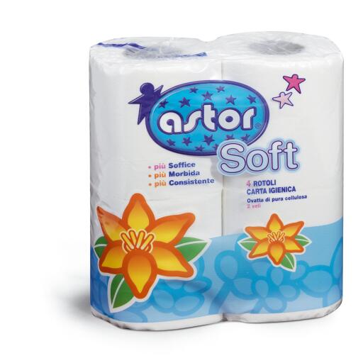 Carta igienica da 4 rotoli da 2 veli pura ovatta Soft Astor