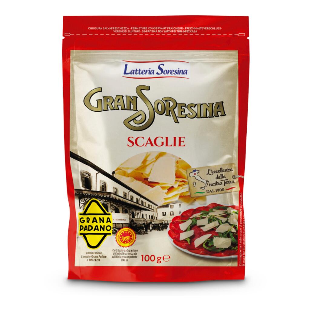 Grana Padano dop grattugiato scaglie 100g Soresina