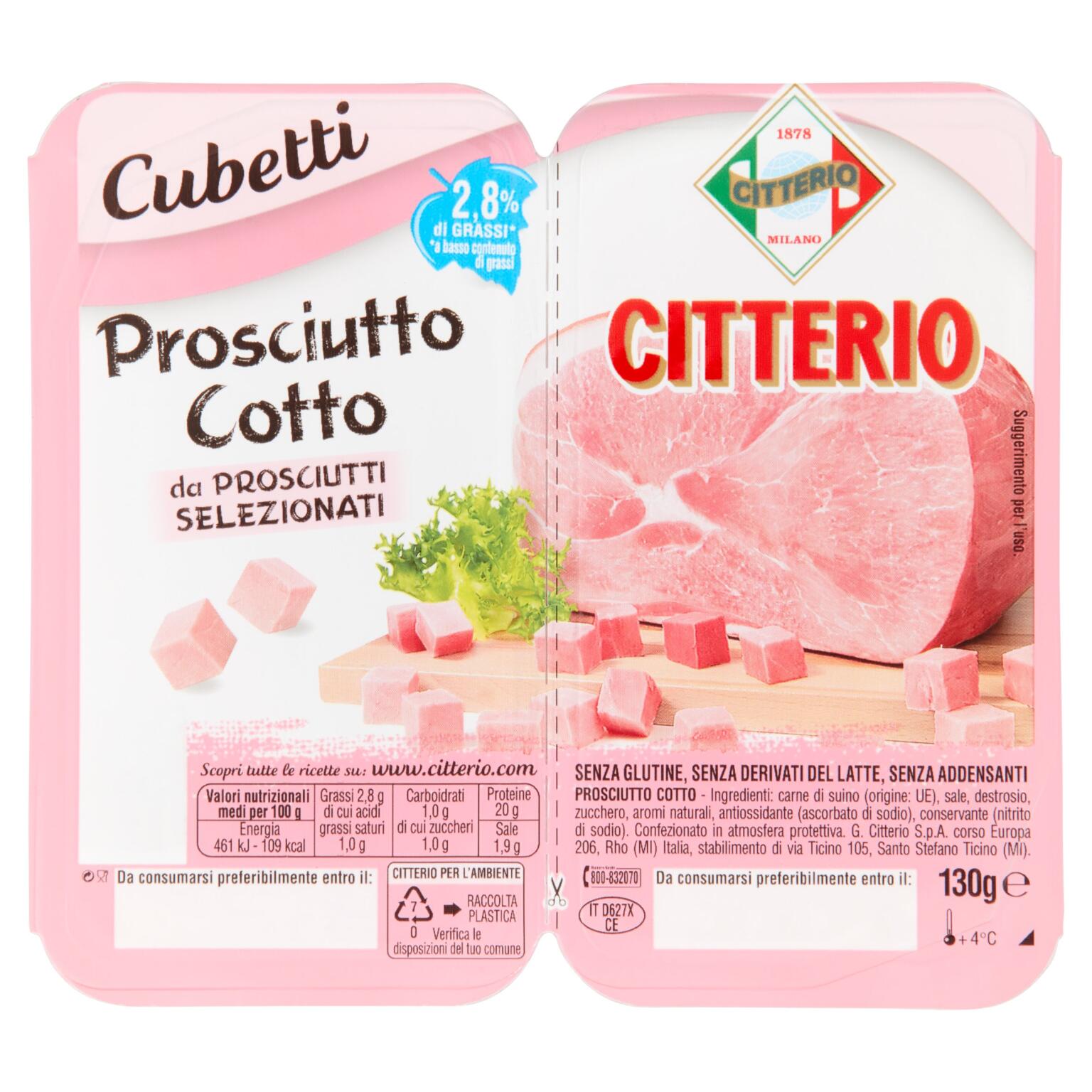 Prosciutto cotto cubetti 130g Citterio senza glutine
