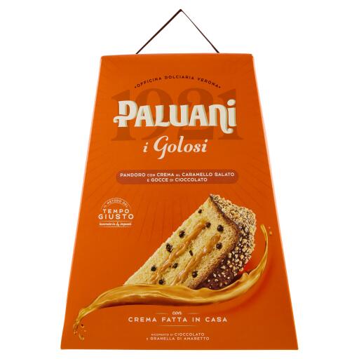 Pandoro I Golosi farcito con crema al caramello salato e  gocce di cioccolato 750g Paluani