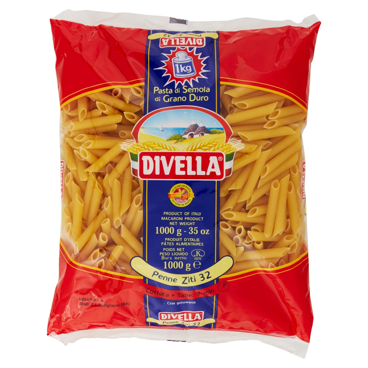 Penne ziti n°32 pasta di semola di grano duro 1Kg Divella