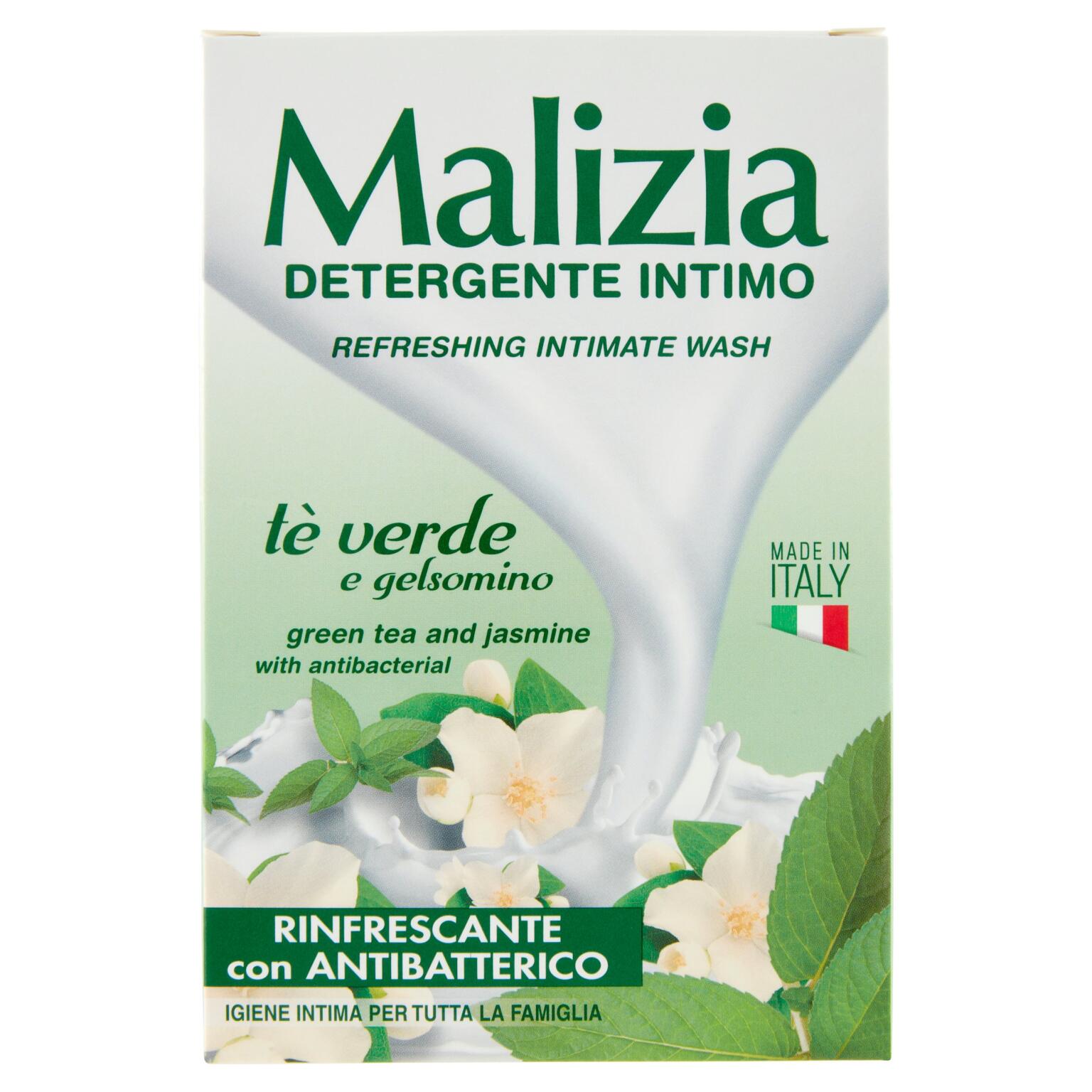 Detergente intimo tè verde e gelsomino rinfrescante con atibatterico 200ml Malizia