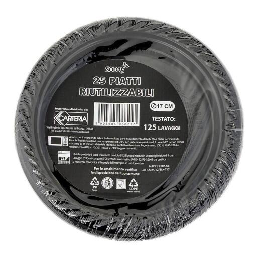 25 Piatti riutilizzabili da 17cm Nero