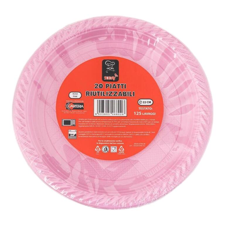 20 Piatti riutilizzabili da 22cm Rosa