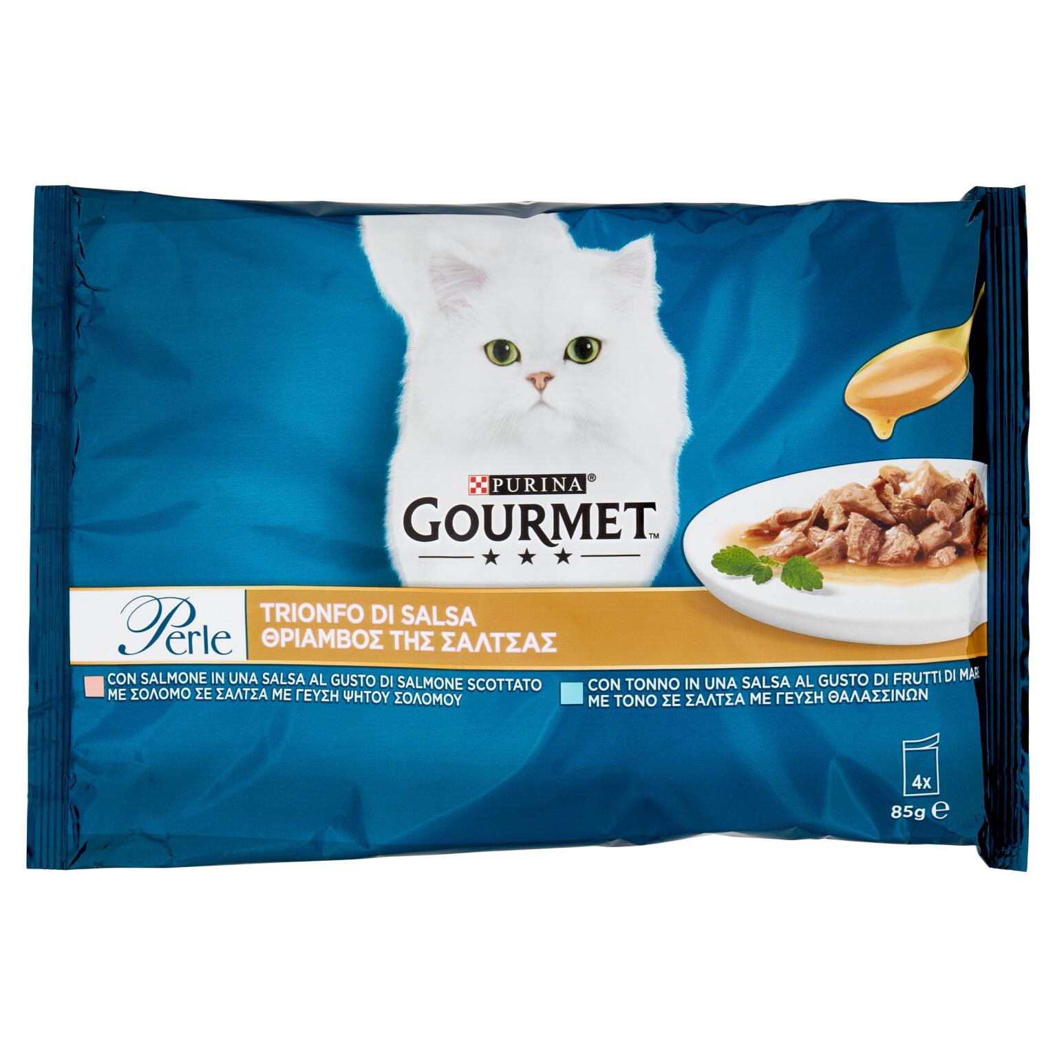 Gourmet perle trionfo tonno e salmone per gatti 4x85g