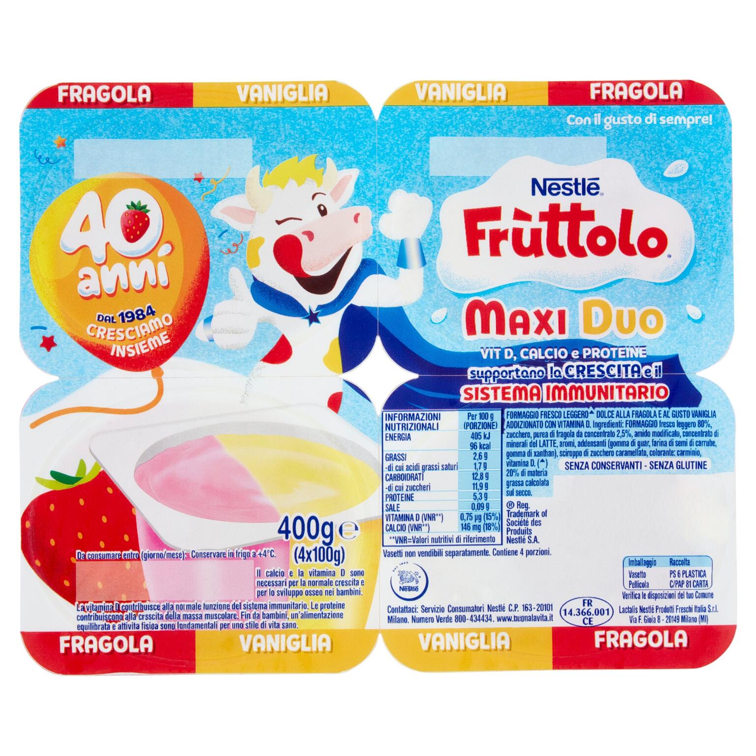 Fruttolo maxiduo fragola e vaniglia 4x100g Nestlé