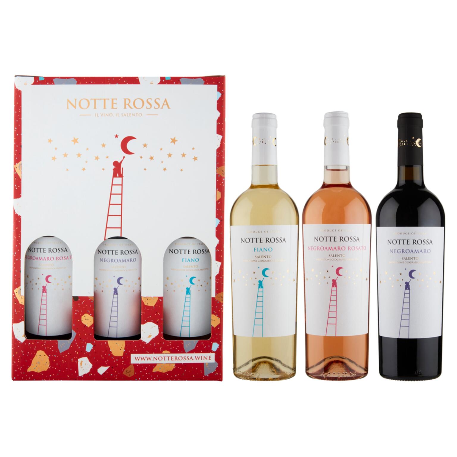 Valigetta Igp 3 bottiglie da 75cl, Rosato, Negroamaro e Fiano, Notte Rossa