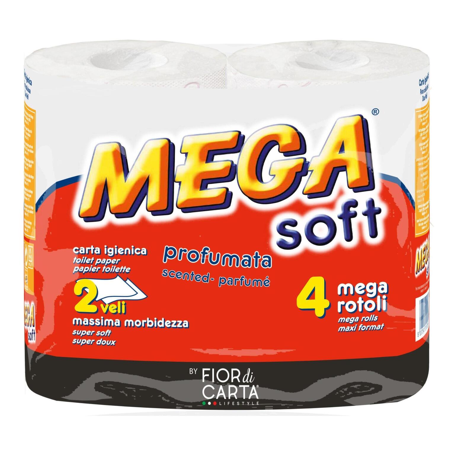 Carta igienica 4rotoli 2veli decorata e profumata Mega Soft
