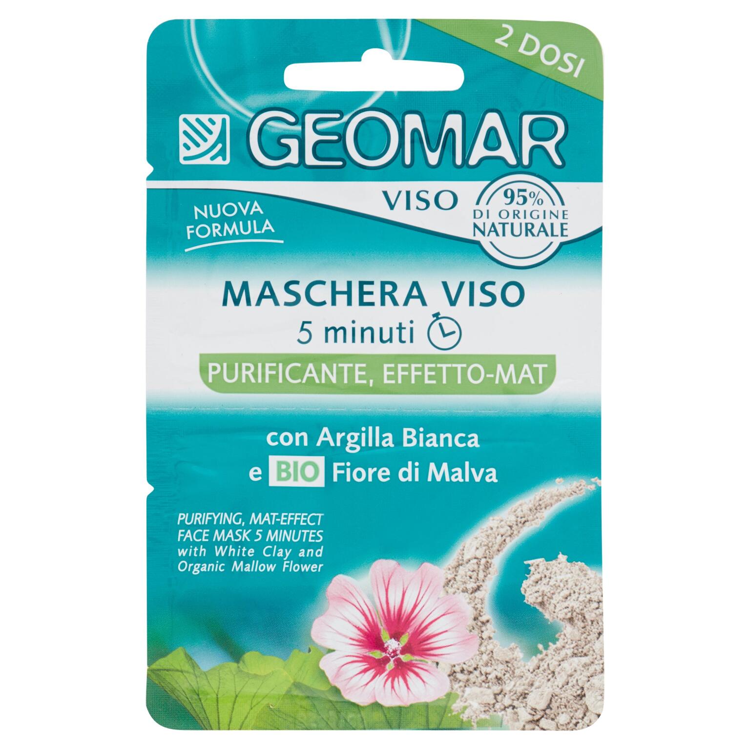 Maschera viso purificante effetto mat con argilla bianca e bio fiore di malva 2x7,5ml Geomar