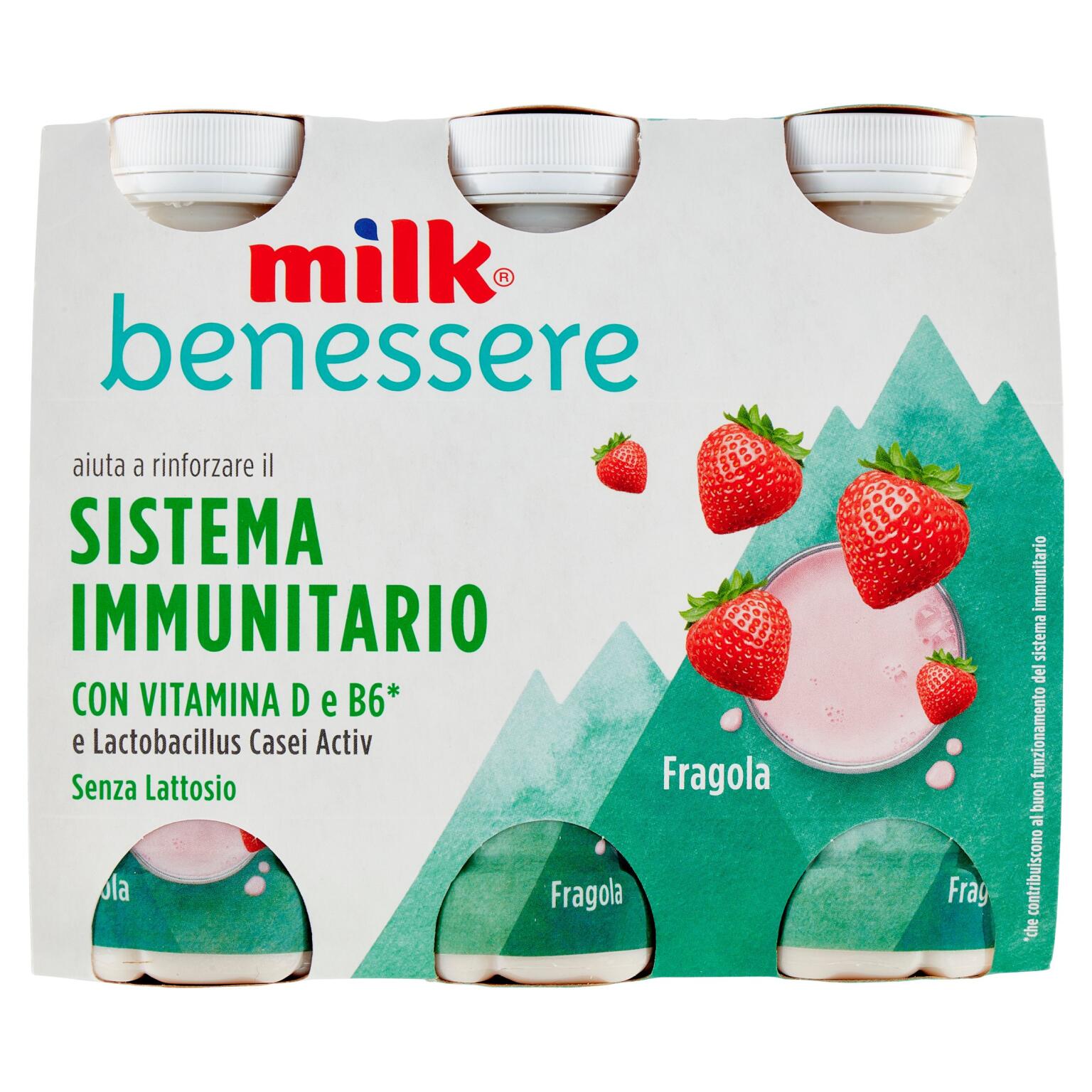 Milk Fragola confezione da 6 bottigliette 600g per il buon funzionamento del sistema immunitario