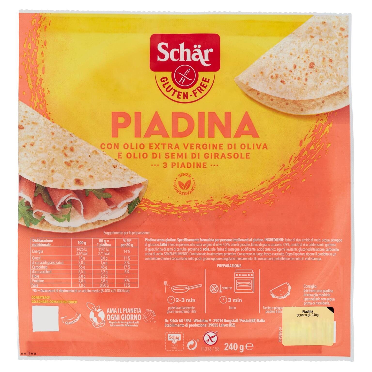 Piadina 240g (3*80g) Dr Schar senza glutine