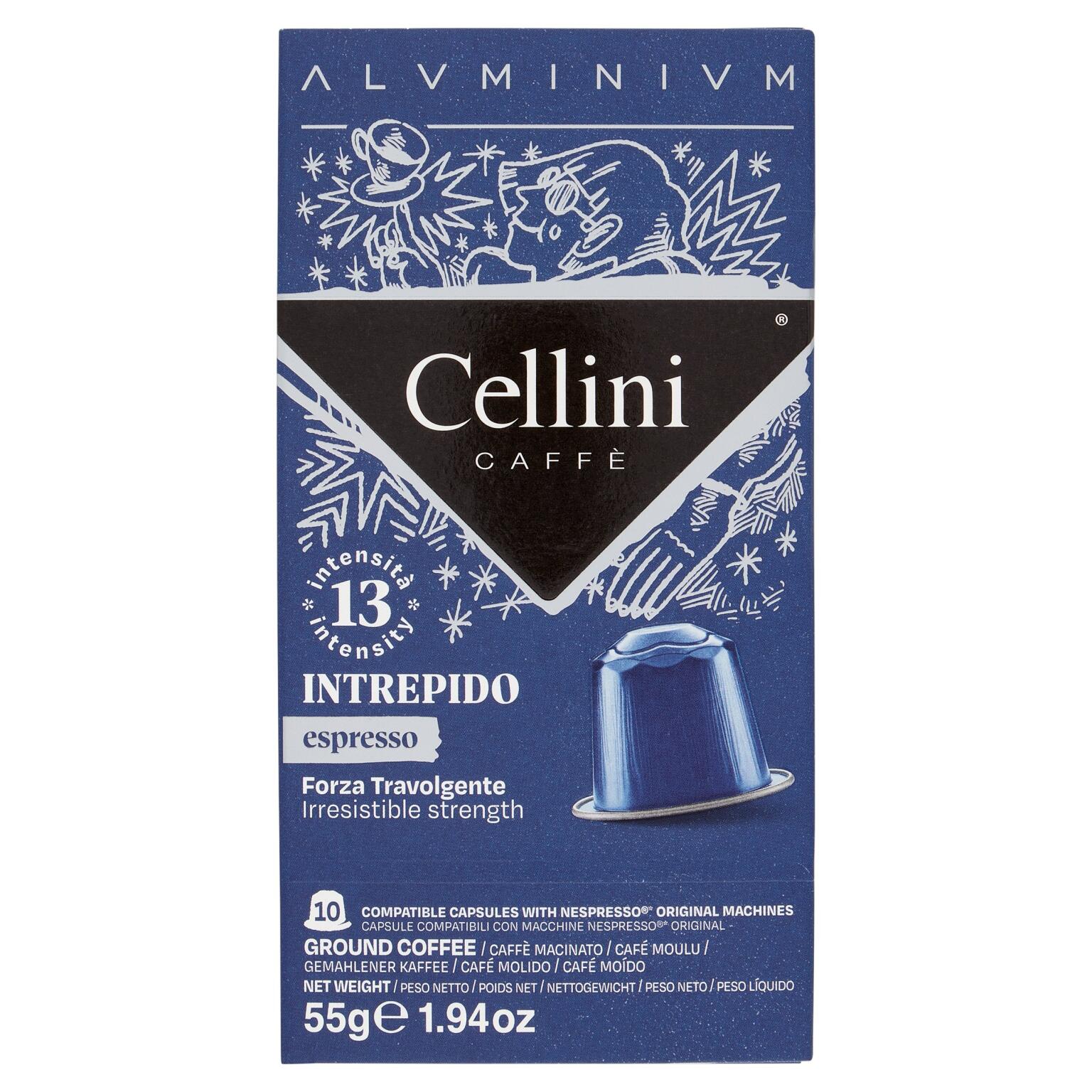 10Caps Blu Intrepido intensità 13 55g in alluminio Compatibili con Macchine Nespresso