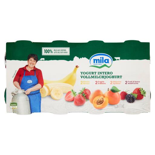 Yogurt intero classico fragola, frutti di bosco, banana e albicocca 8x125g Mila