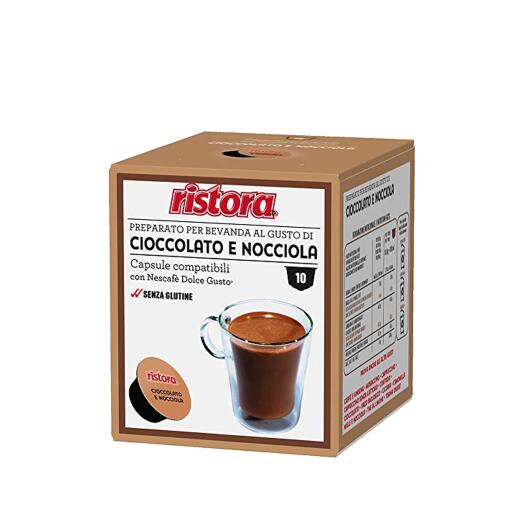 10 capsule cioccolato e nocciola compatibili      con dolcegusto 180g Ristora