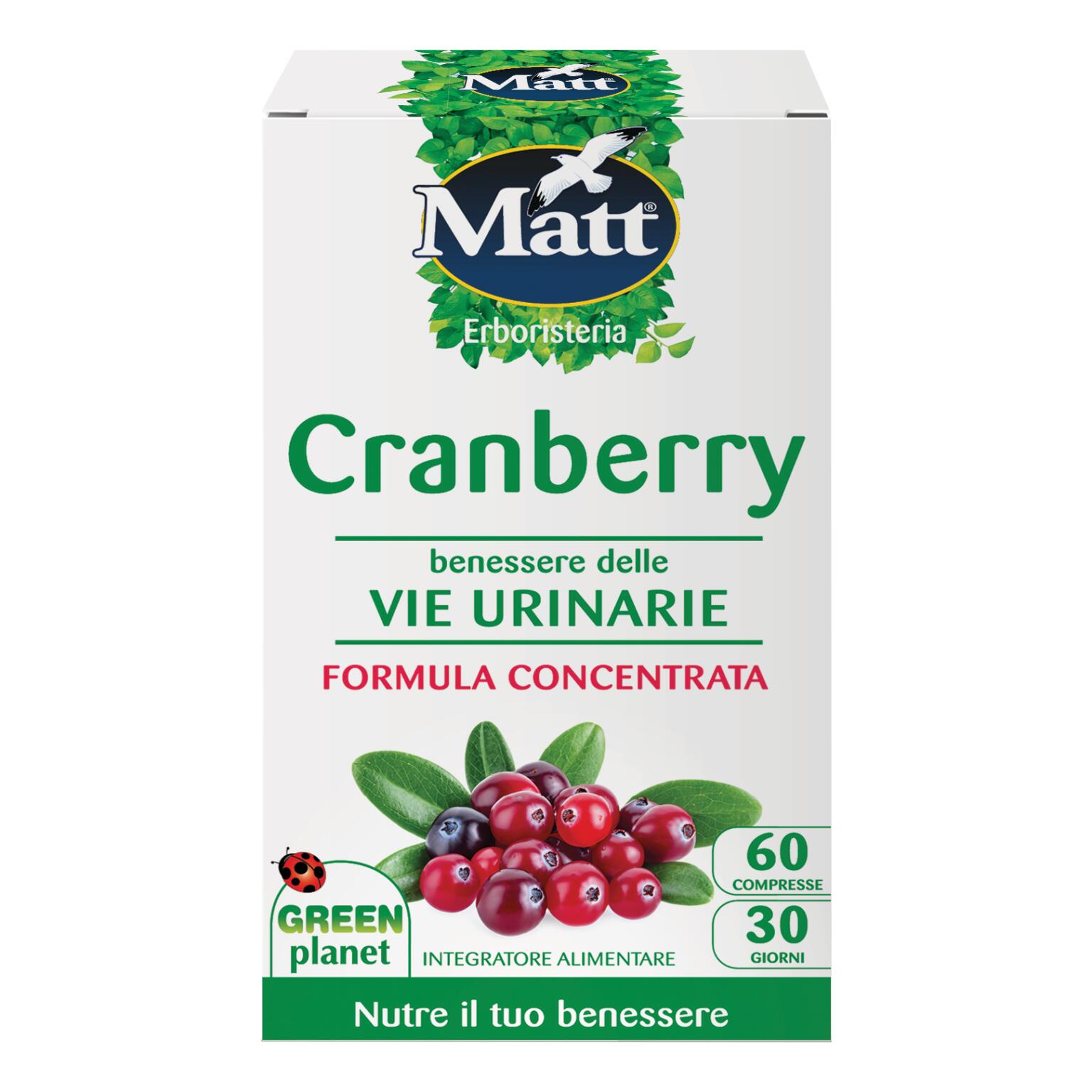 Cranberry integratore per il benessere delle vie urinarie da 60 compresse Matt