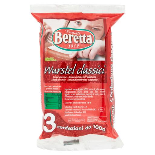 Wurstel di suino 3x100g Fratelli Beretta senza glutine