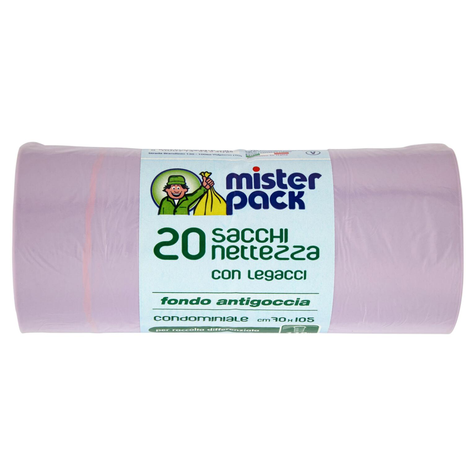 Sacchi nettezza 110L condominiale viola trasp.70x105cm con legacci e fondo antigoccia
