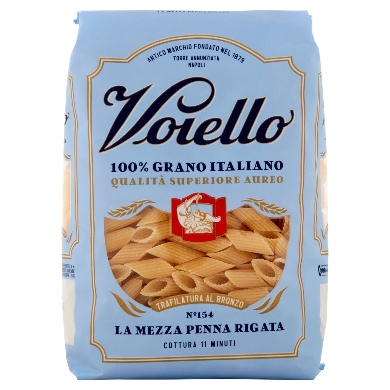 Mezze penne rigate pasta di semola di grano duro trafilata bronzo n°154 500g Voiello