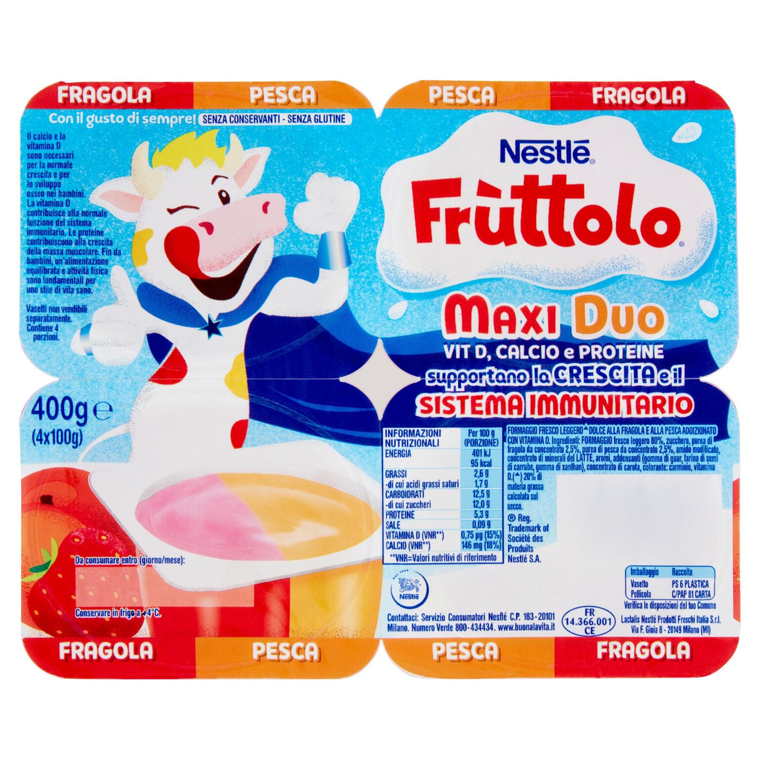 Fruttolo maxiduo fragola e pesca 4x100g Nestlé