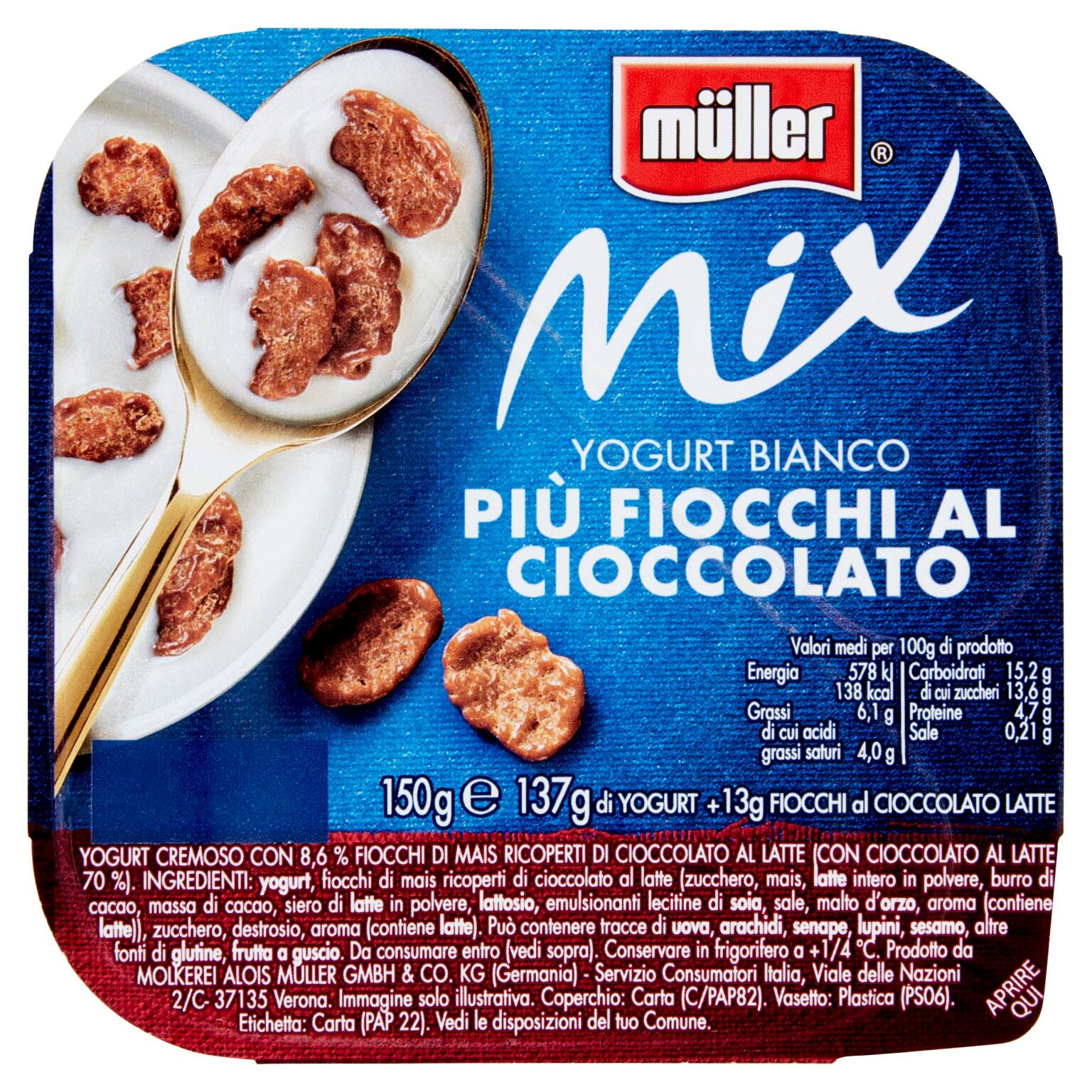 Yogurt Mix Gusto Fiocchi e Cioccolato 150g Muller